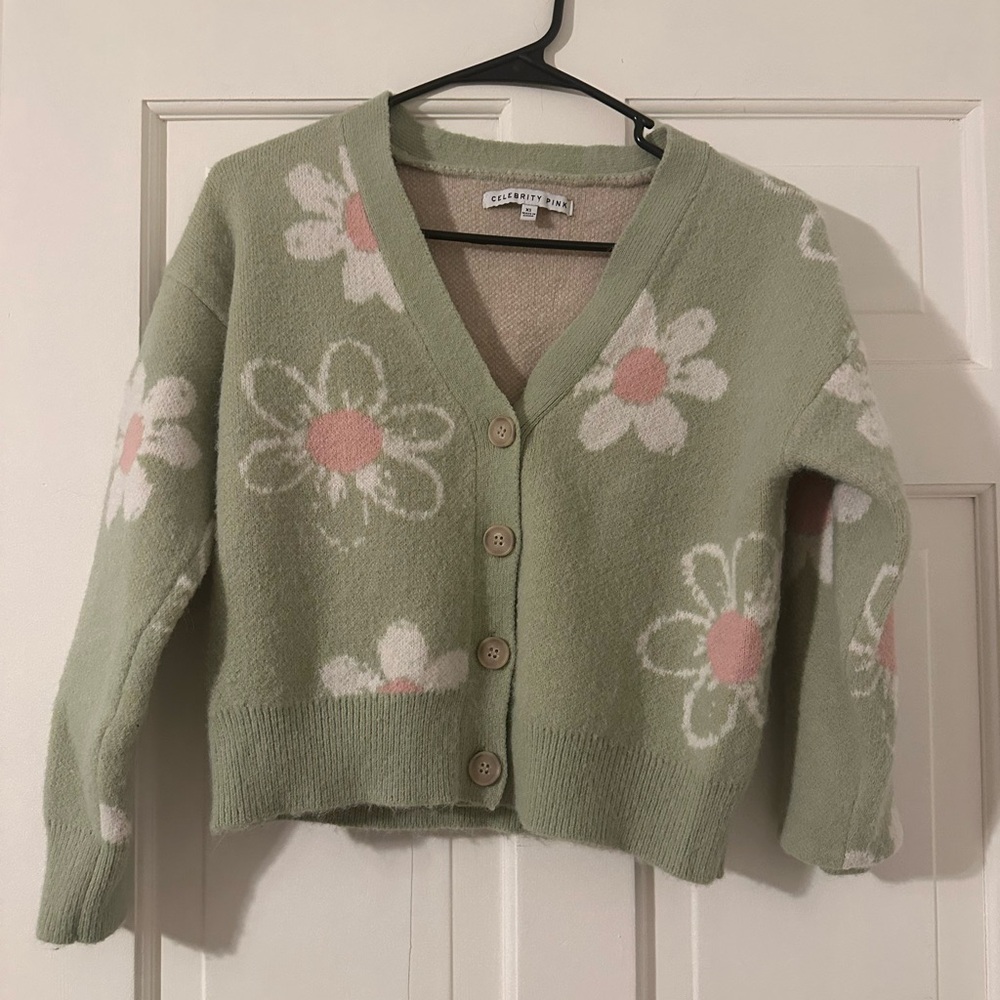 Celebrity Pink Cropped Flower Cardigan